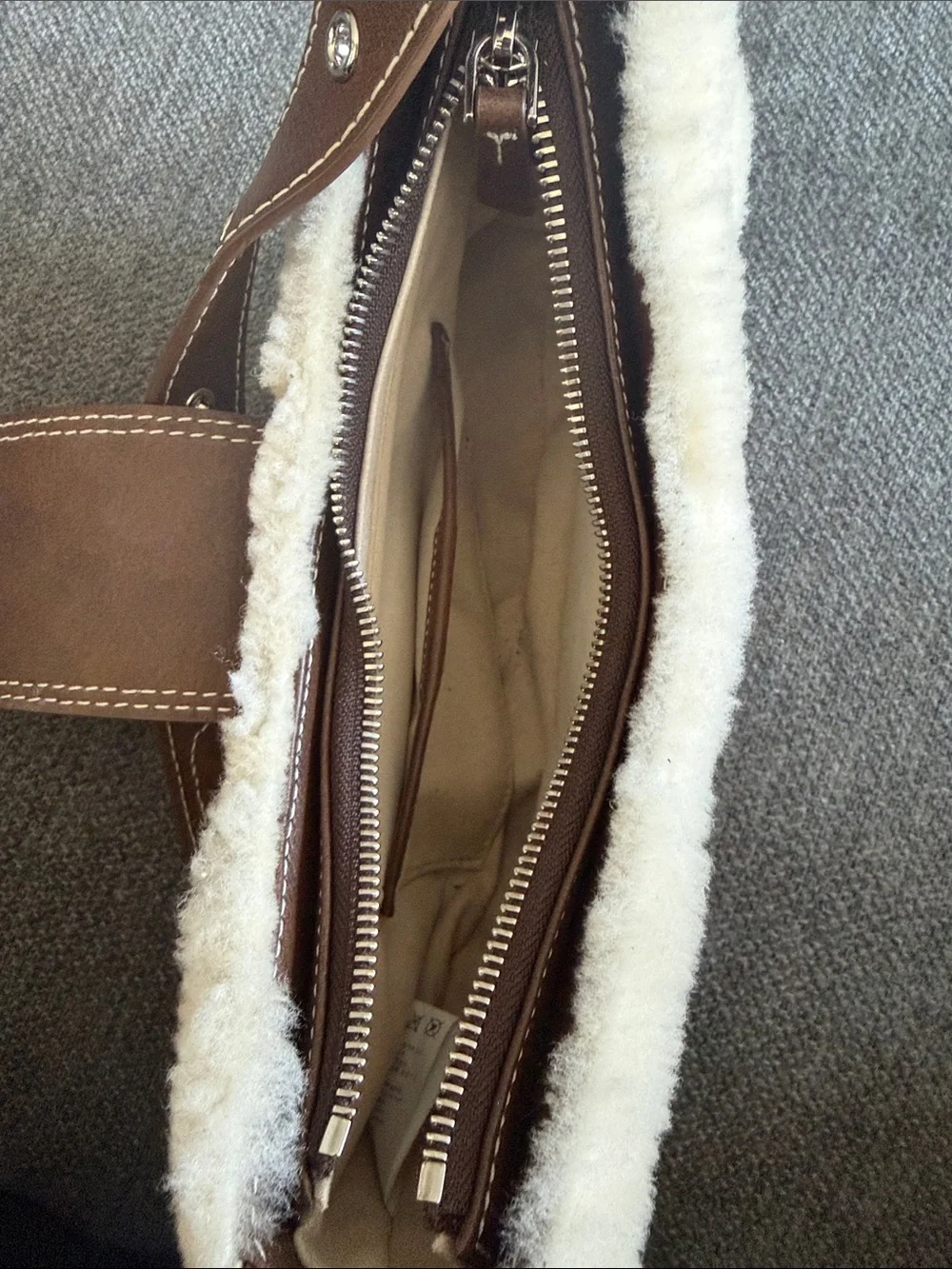 OSOI Brown & White Shearling Brocle Bag - Picture 3 of 6